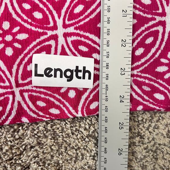 SUSAN GRAVER Women's L Pink White Rayon‎ 3/4 Flare Sleeve Boho Keyhole Tunic Top - Picture 9 of 11